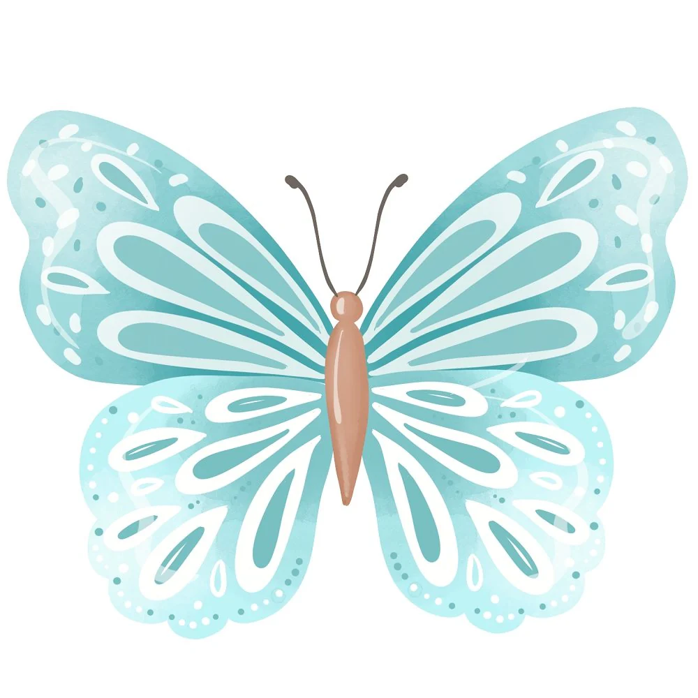 Tea Time Blue Butterfly Fabric Panel