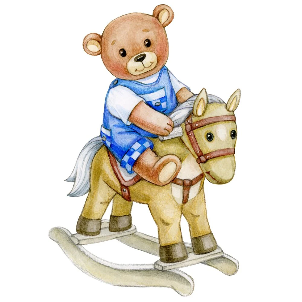 Teddy Bear On Rocking Horse Fabric Panel