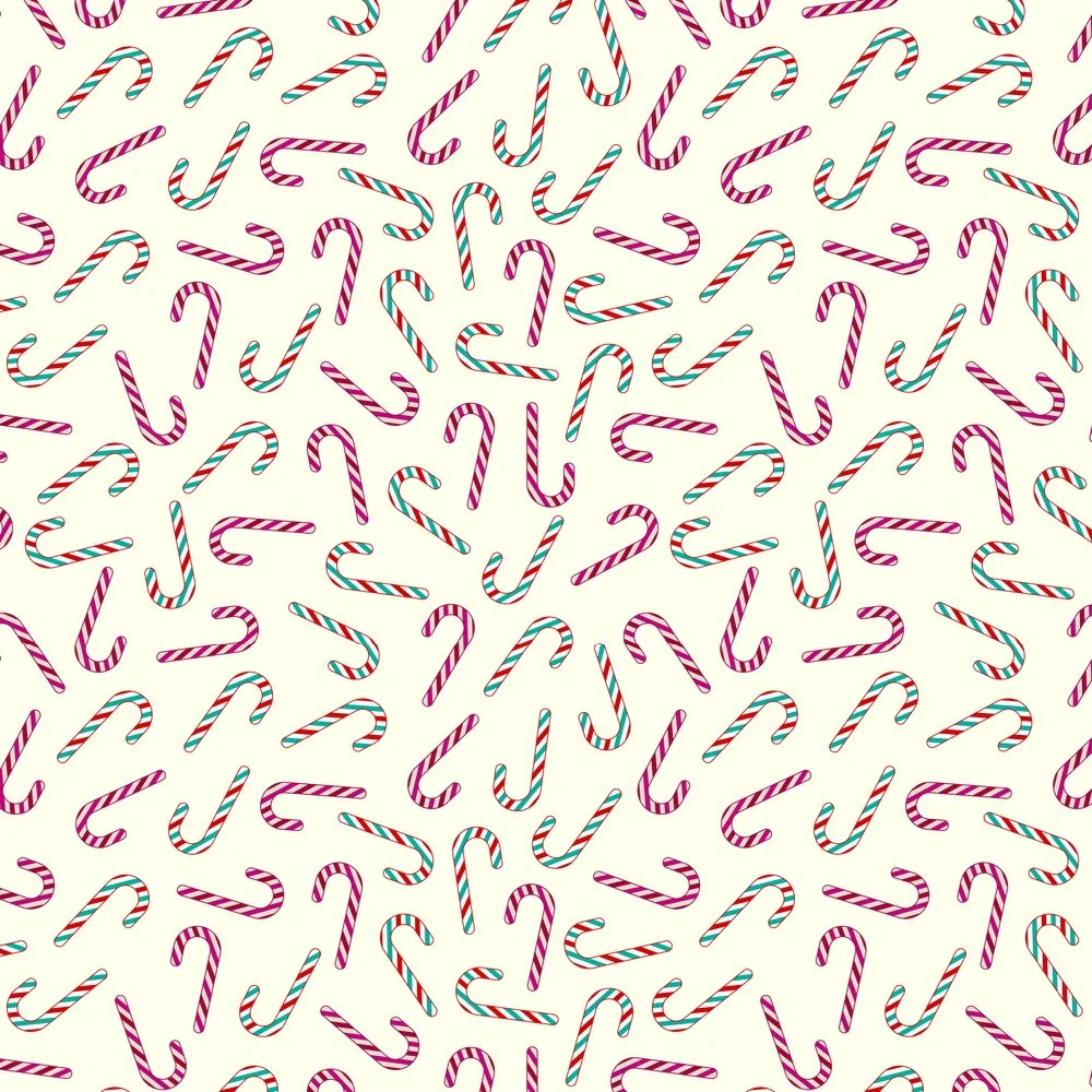 Tossed Retro Candy Cane Fabric - Cream