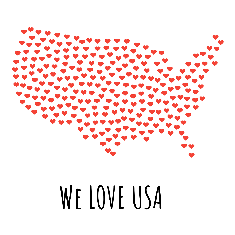 United States Map With Hearts Fabric Panel