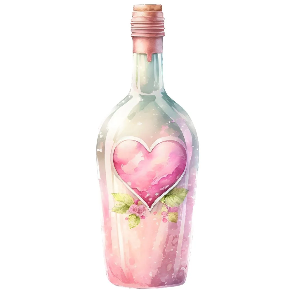 Valentine Pink Wine Bottle #2 Fabric Panel