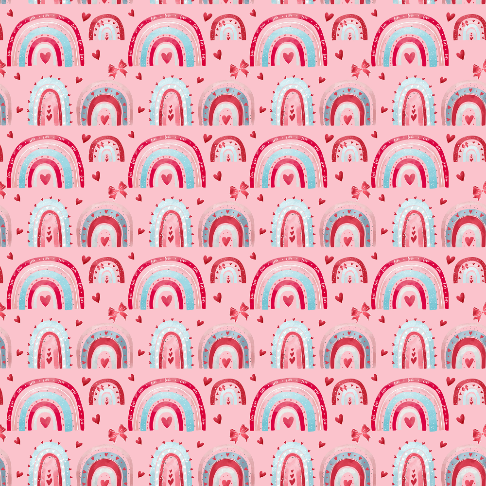 Valentine Rainbows & Bows Fabric - Pink