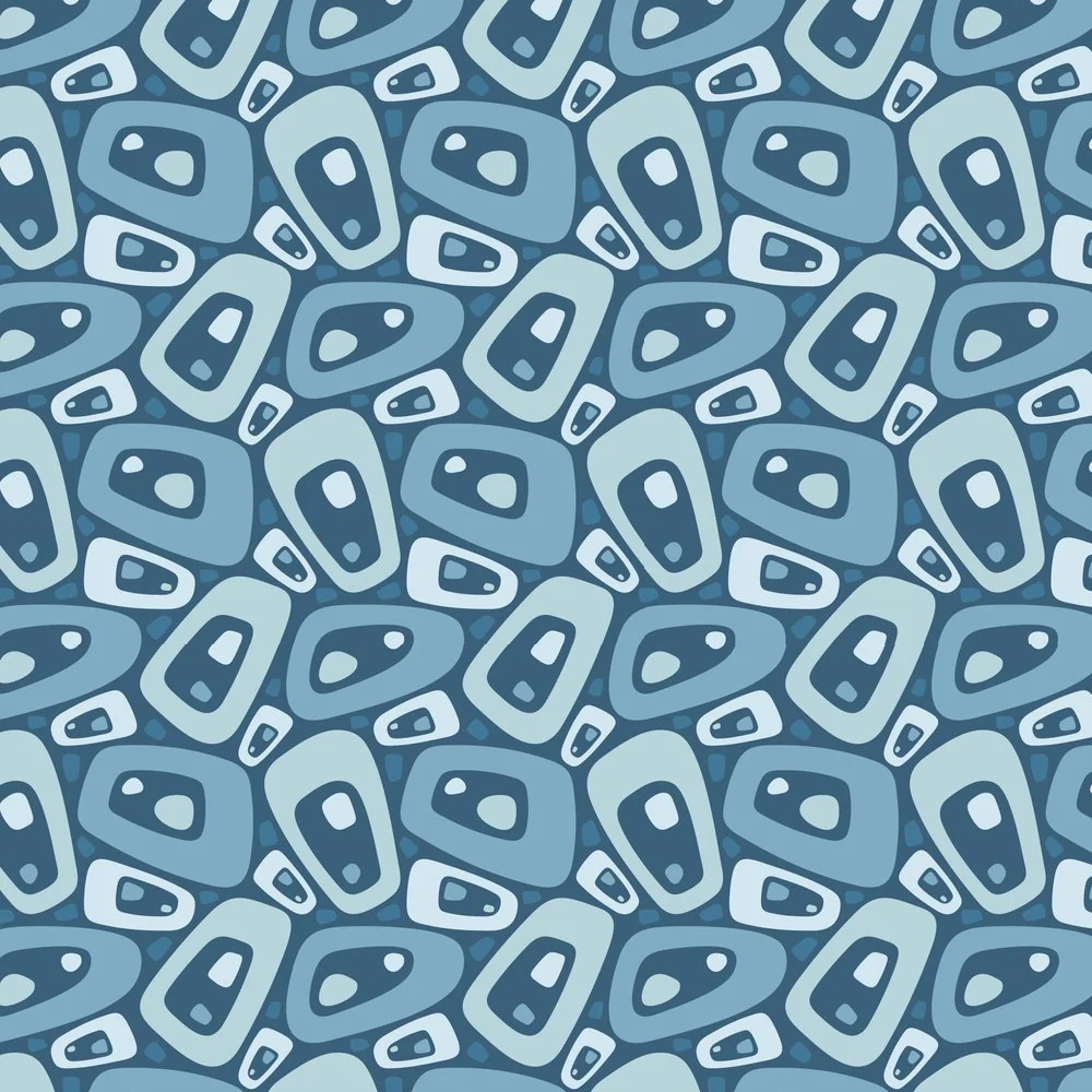 Vintage Atomic Ornament Fabric - Blue