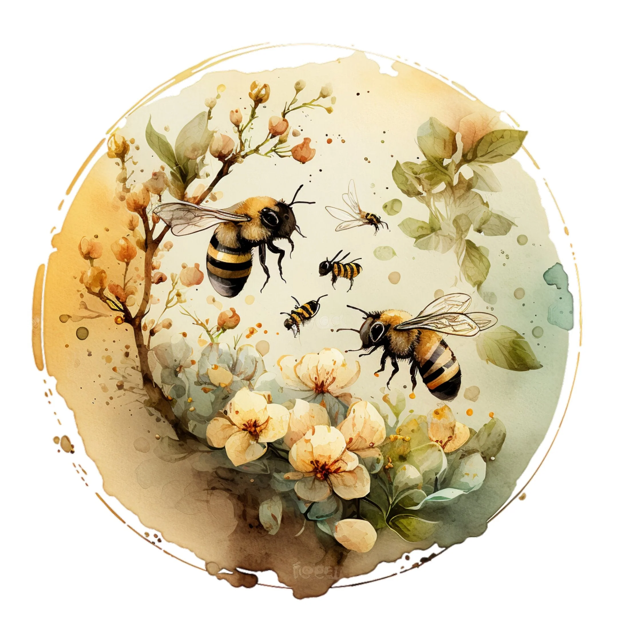 Vintage Bee Scene #4 Fabric Panel