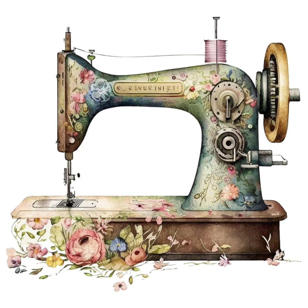 Vintage & Floral Sewing Machine #2 Fabric Panel