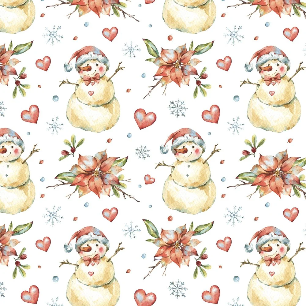 Vintage Snowmen & Poinsettia Fabric