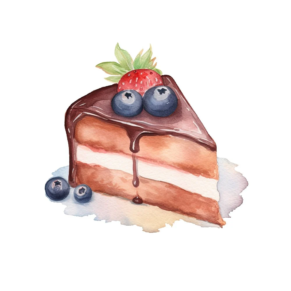 Watercolor Baked Goods Cake Slice Fabric Panel