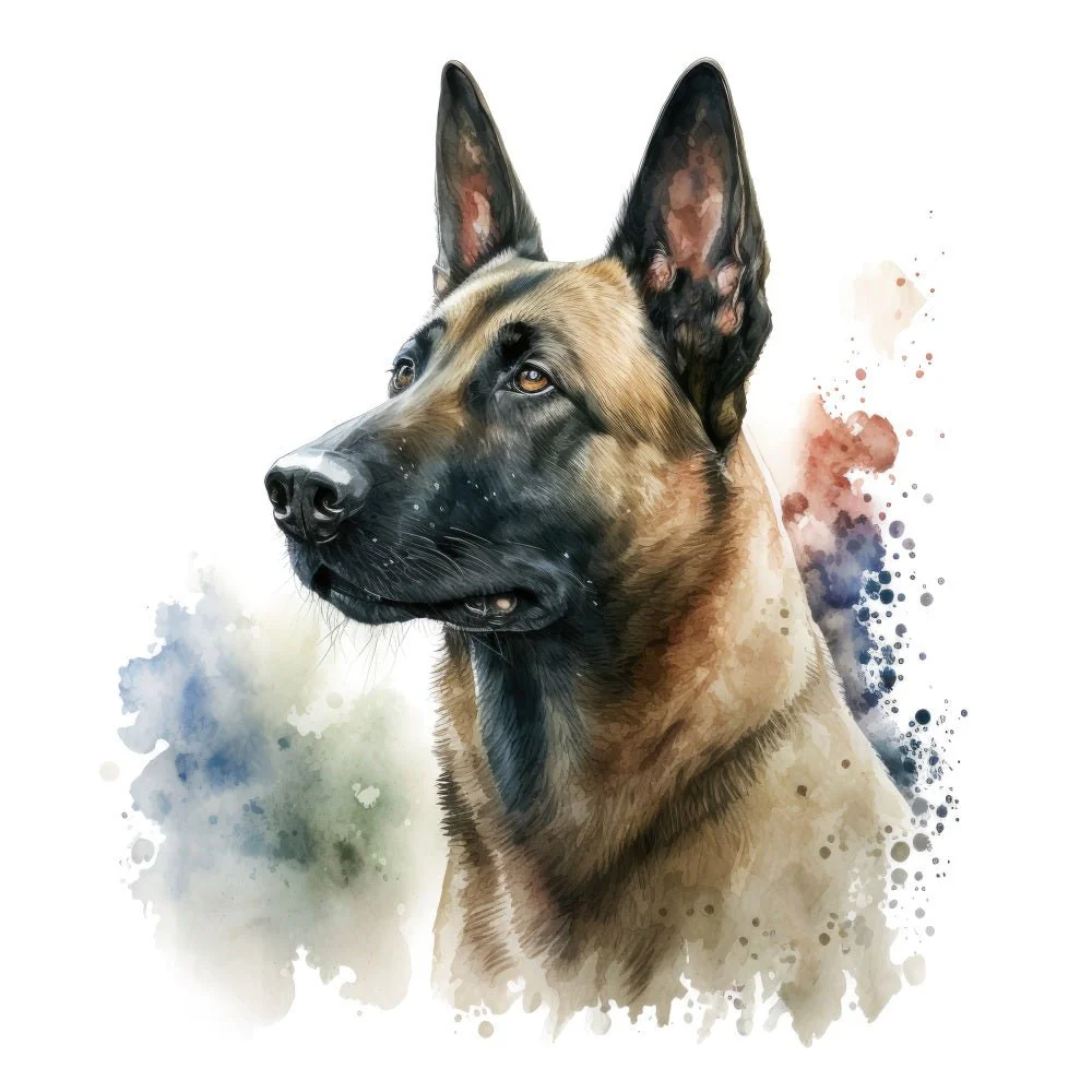 Watercolor Belgian Malinois Sideview #2 Fabric Panel