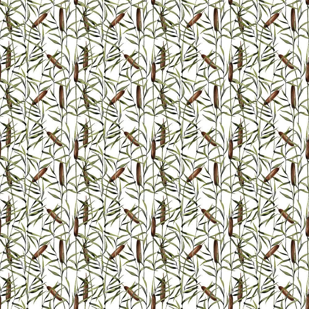 Watercolor Cattail Plants Fabric