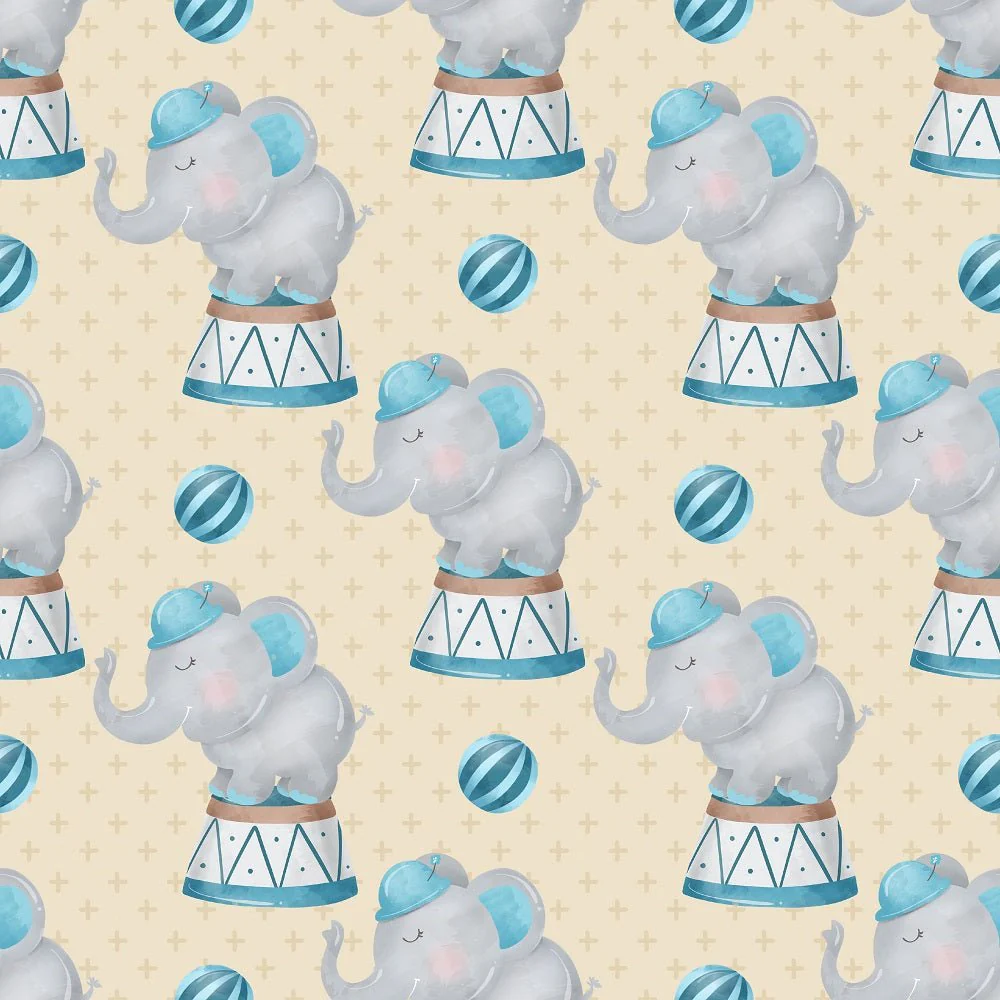 Watercolor Circus Elephant Fabric - Tan