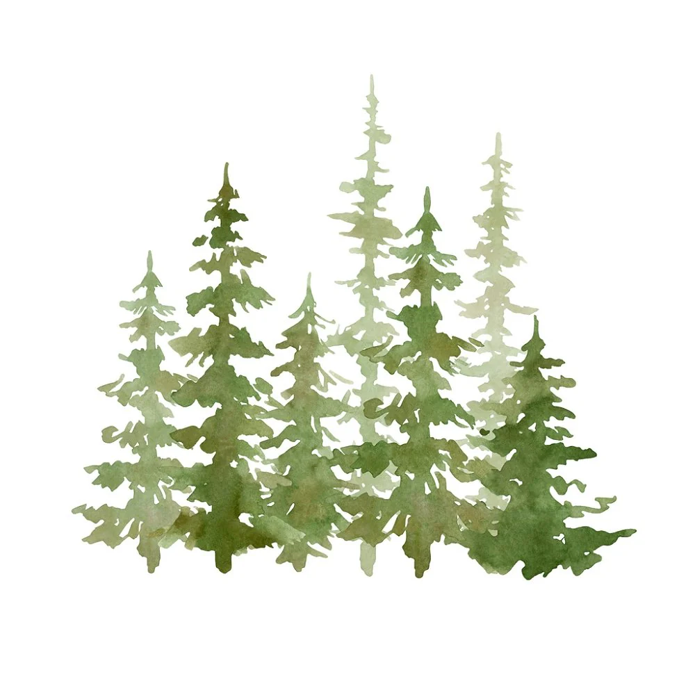 Watercolor Evergreen Trees Fabric Panel
