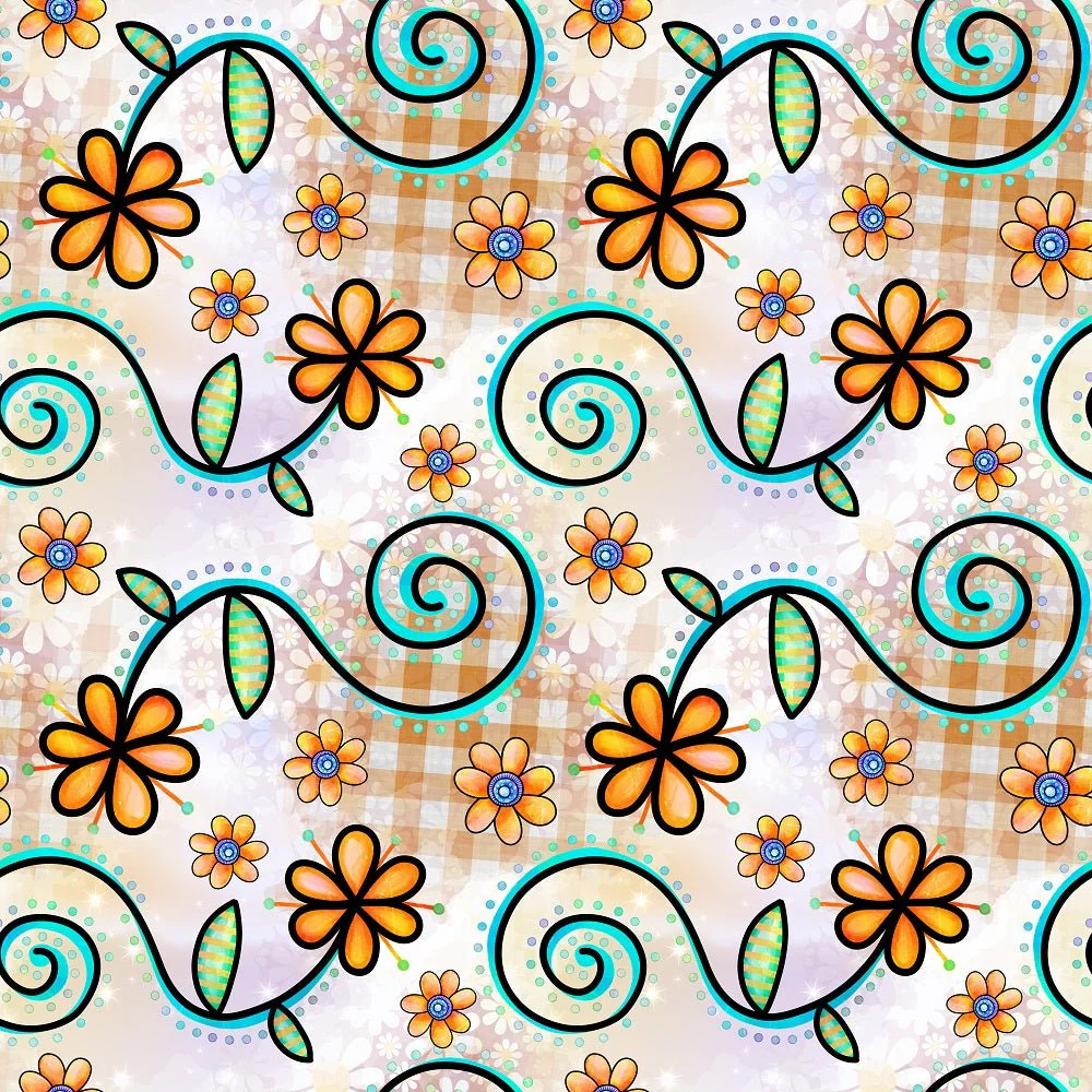 Watercolor Floral Collage #8 Fabric
