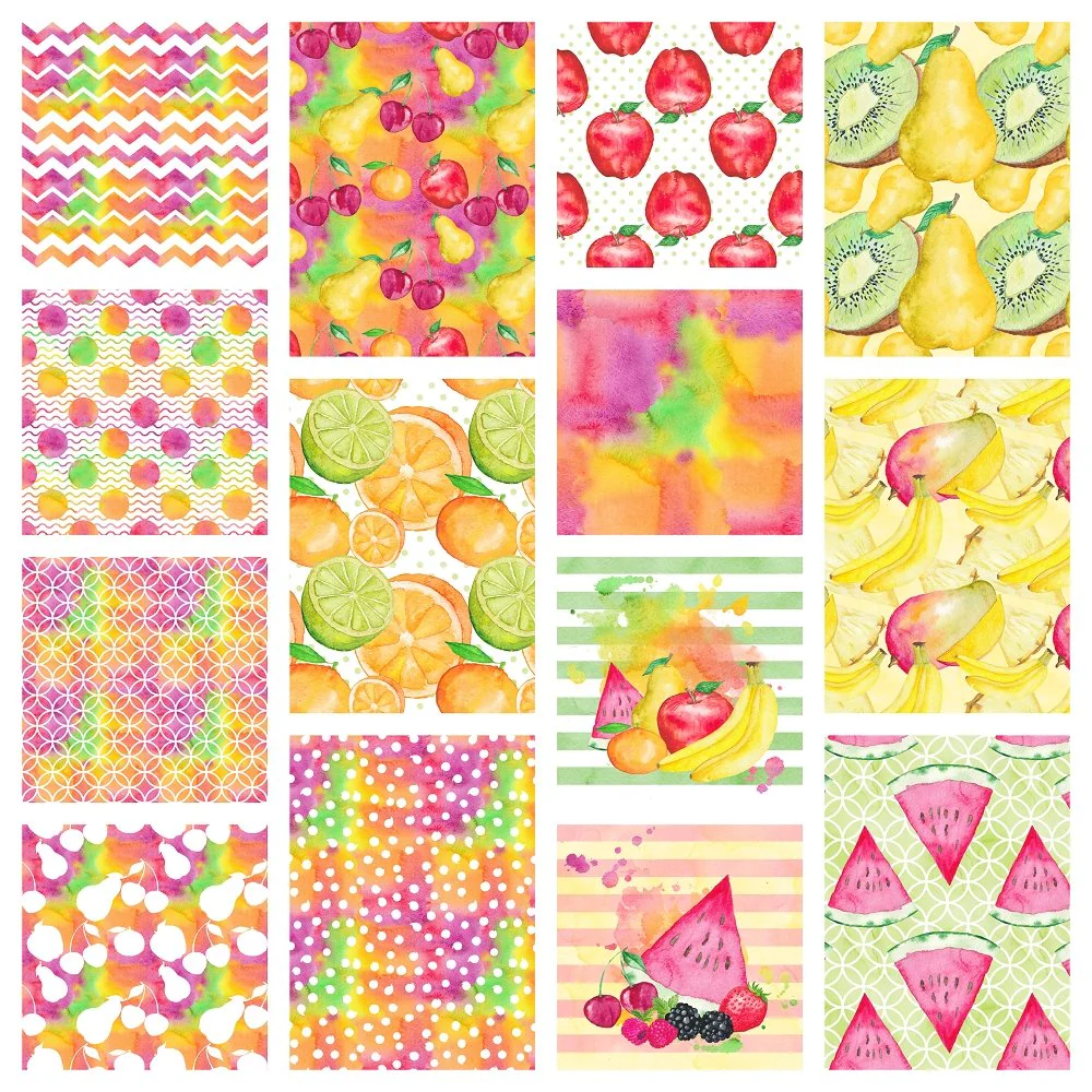 Watercolor Fruit Pack Fabric Collection - 1 Yard Bundle