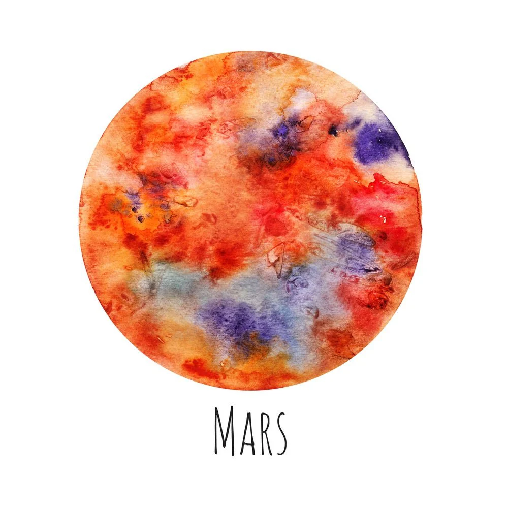 Watercolor Planets Mars Fabric Panel