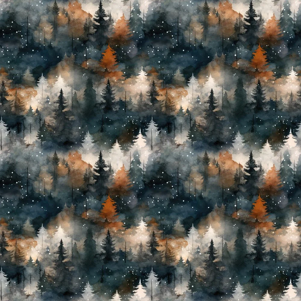 Watercolor Snowy Forest Fabric