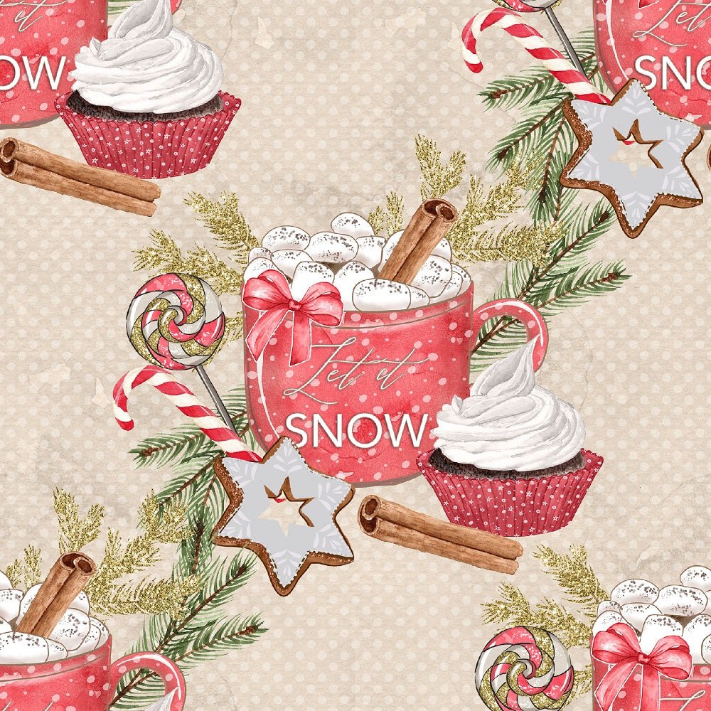 Watercolor Sweet Christmas Pattern #4 Fabric - Pink