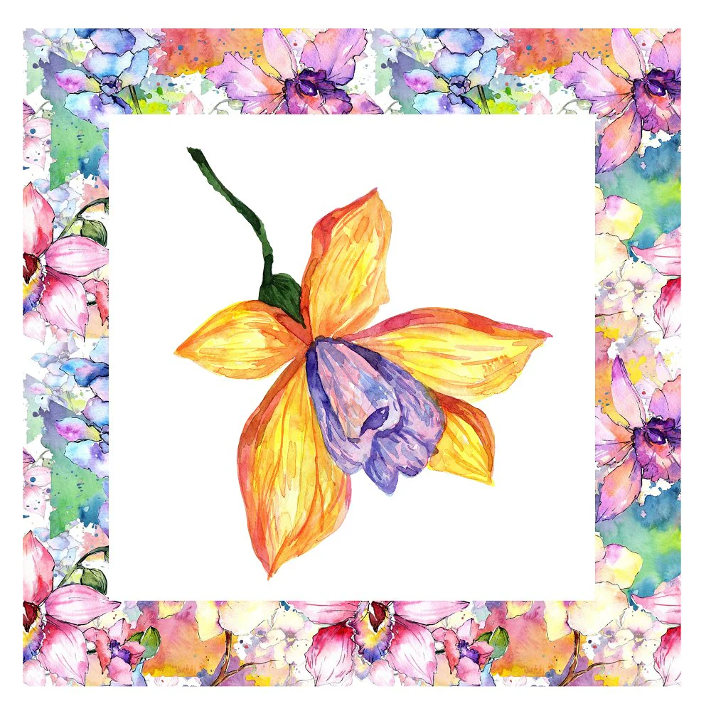 Watercolor Wildflower Orchid Pillow Fabric Panels - Image 3