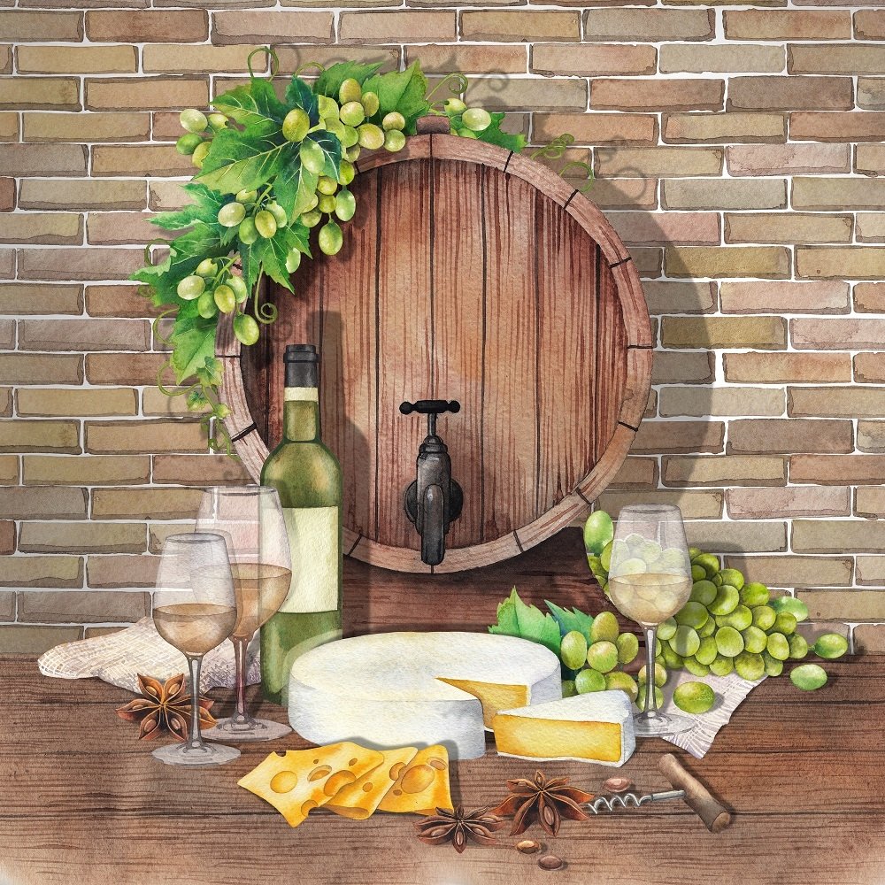 White Wine & Hors D'oeuvres Fabric Panel - Variation 1