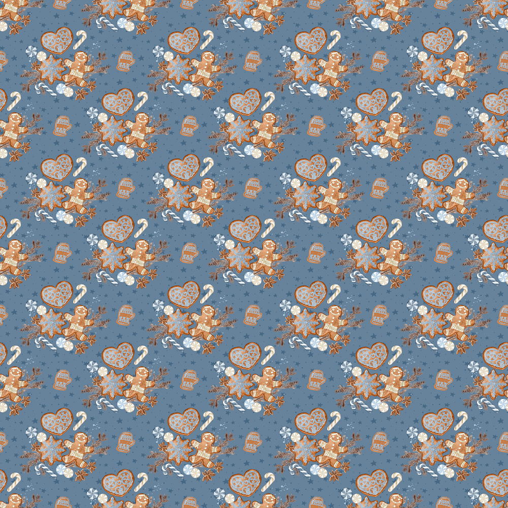 Winter Cookies & Candy Fabric - Blue