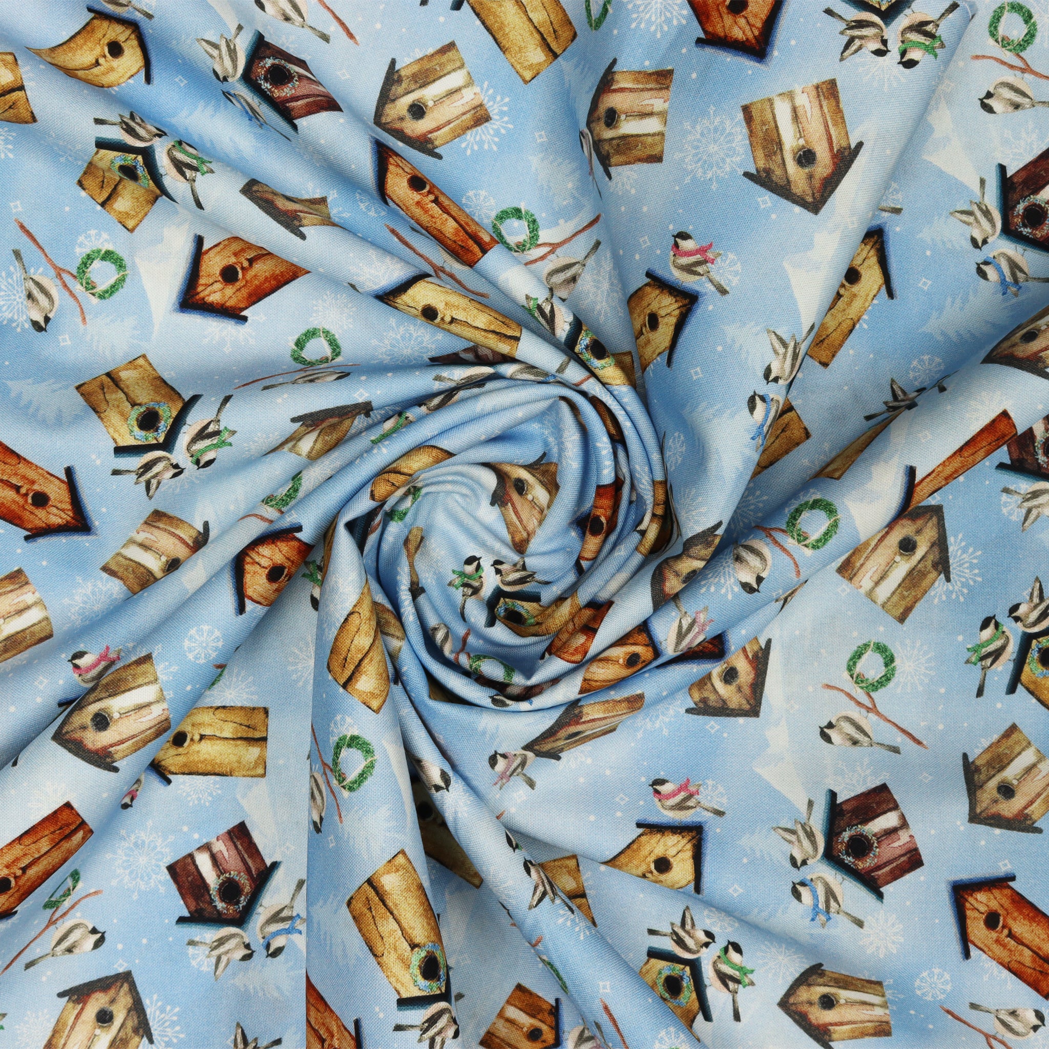 Woodland Wonderland Fabric Collection - Woodland Birdhouses Light Blue - Image 2